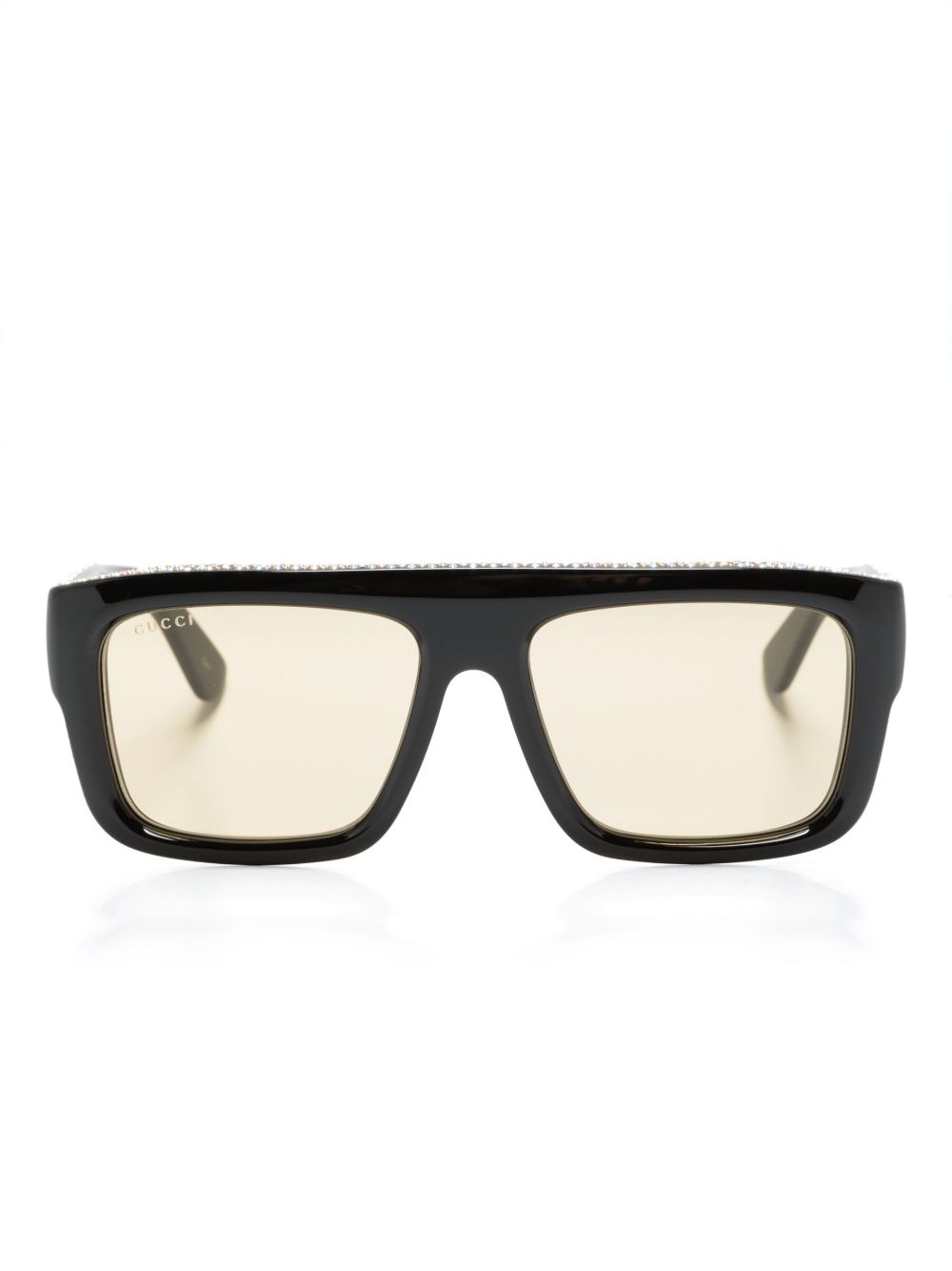 Gucci Eyewear logo雕刻长方形镜框太阳眼镜 - 黑色