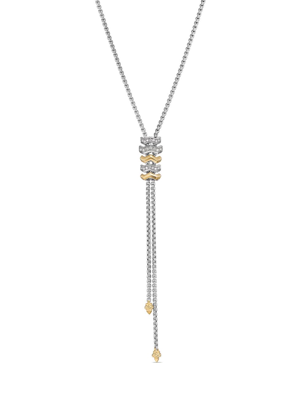 David Yurman 纯银18K黄金 Stax 钻石Y字项链 - 银色