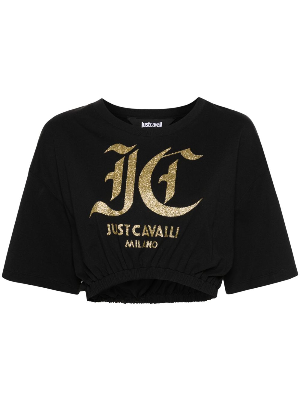 Just Cavalli logo印花棉短款上衣 - 黑色