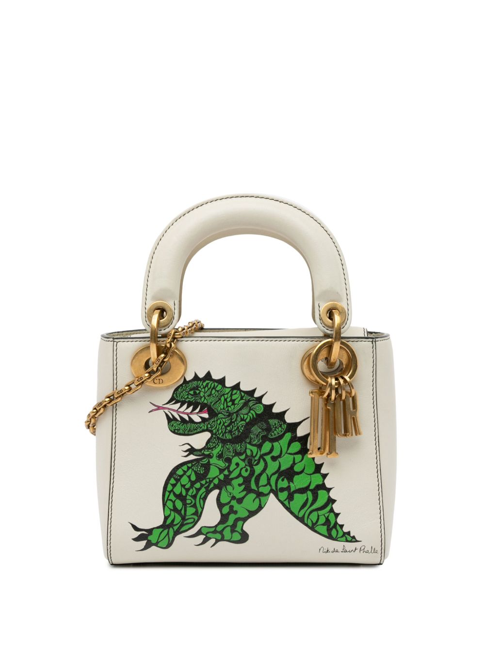 Christian Dior Pre-Owned Limited Edition Niki De Saint Phalle Dragon Lady Dior 迷你小牛皮斜挎包（2017年典藏款） - 白色