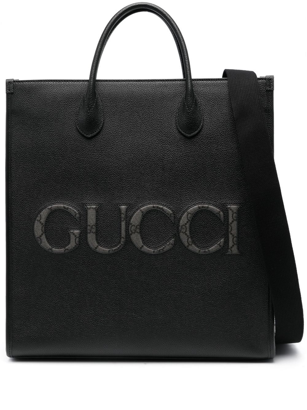 Gucci logo压纹皮质手提包 - 黑色