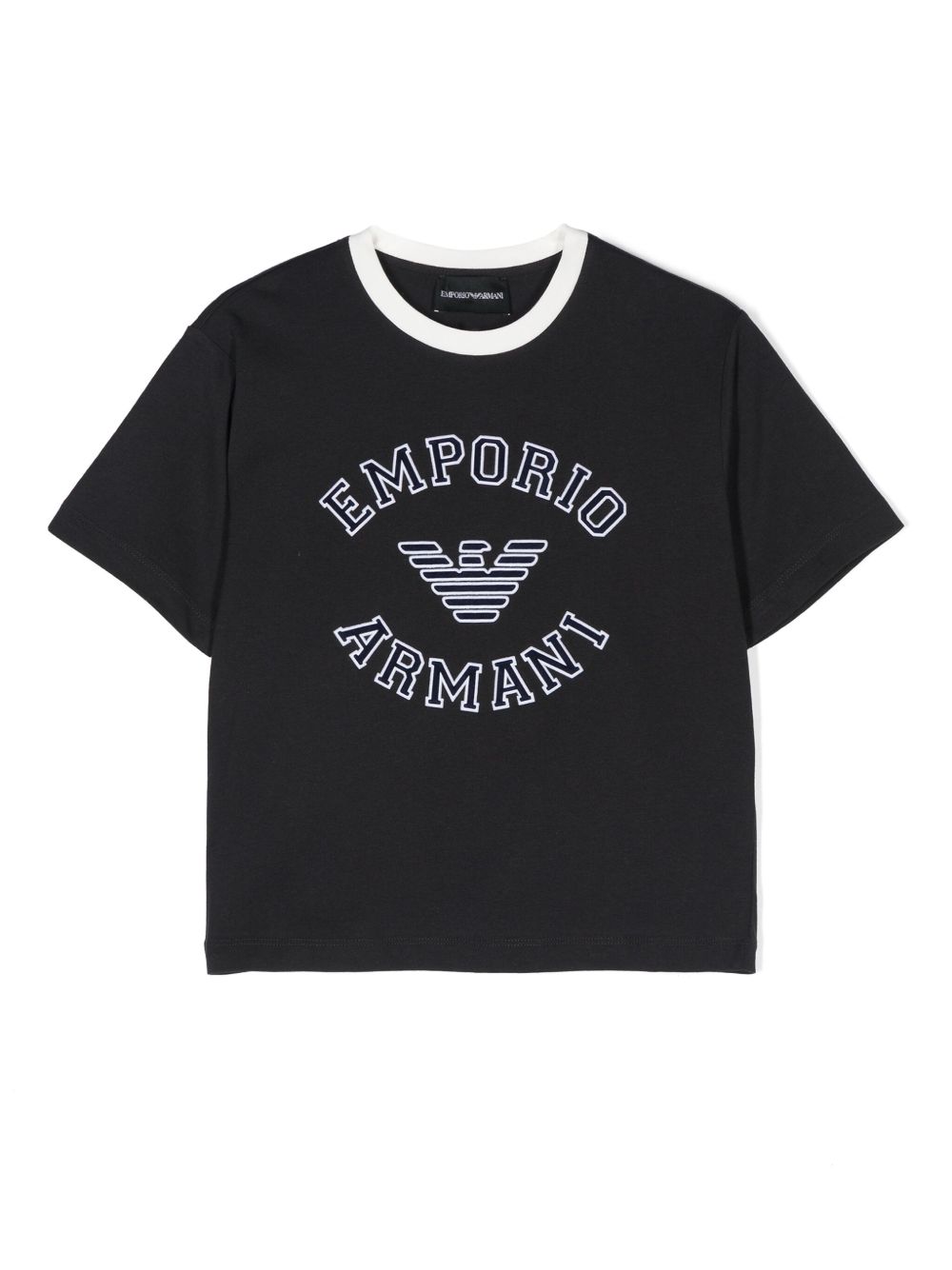 Emporio Armani Kids logo贴花棉T恤 - 蓝色