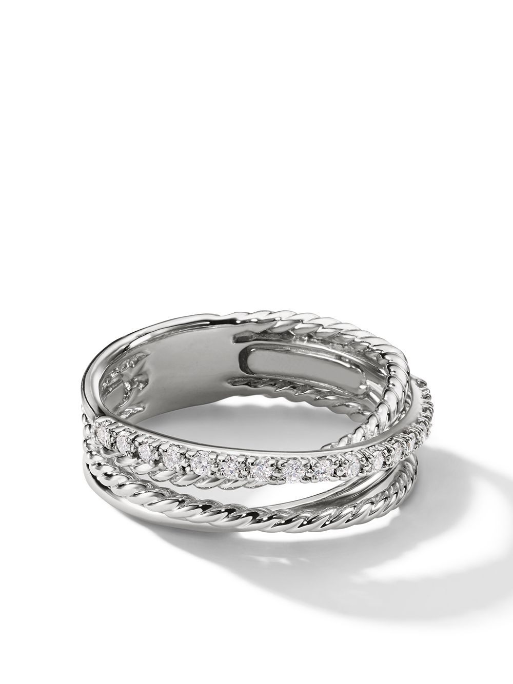 David Yurman 纯银 Crossover 钻石指环戒指 - 银色