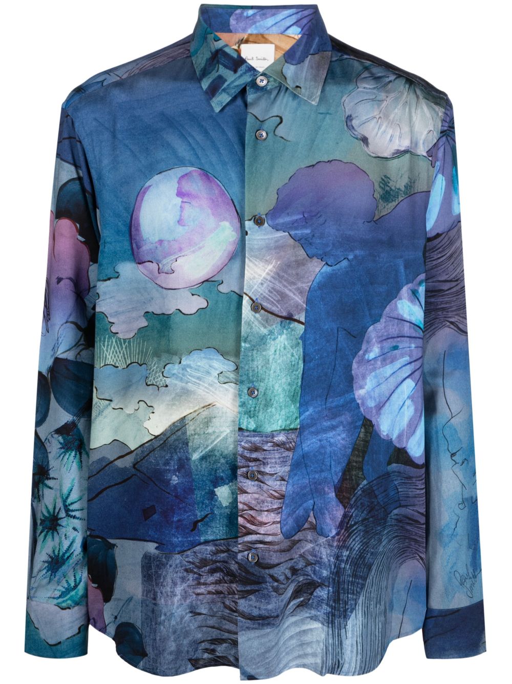 Paul Smith 插图印花长袖衬衫 - 蓝色