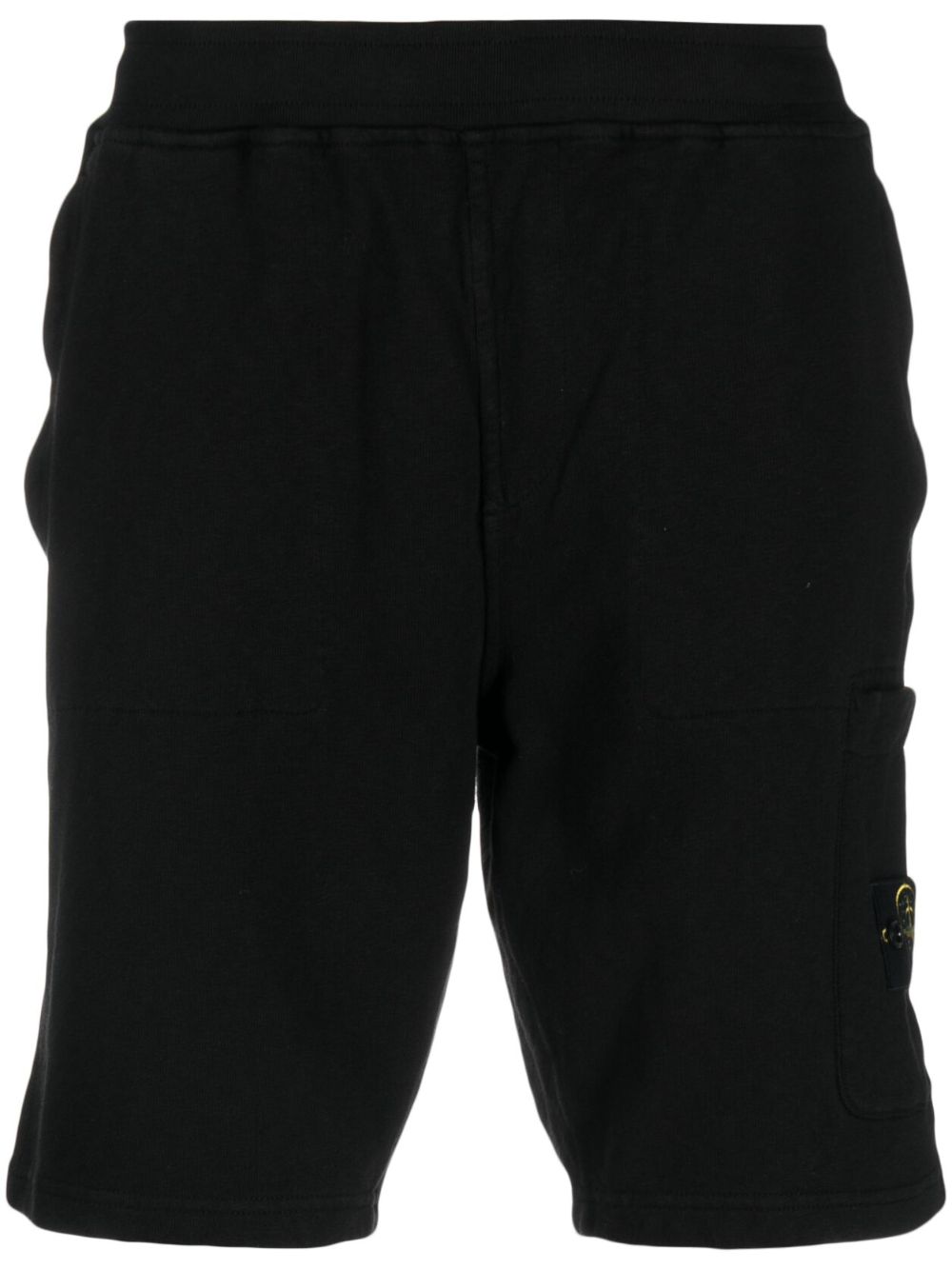 Stone Island 侧饰标贴松紧裤腰短裤 - 黑色