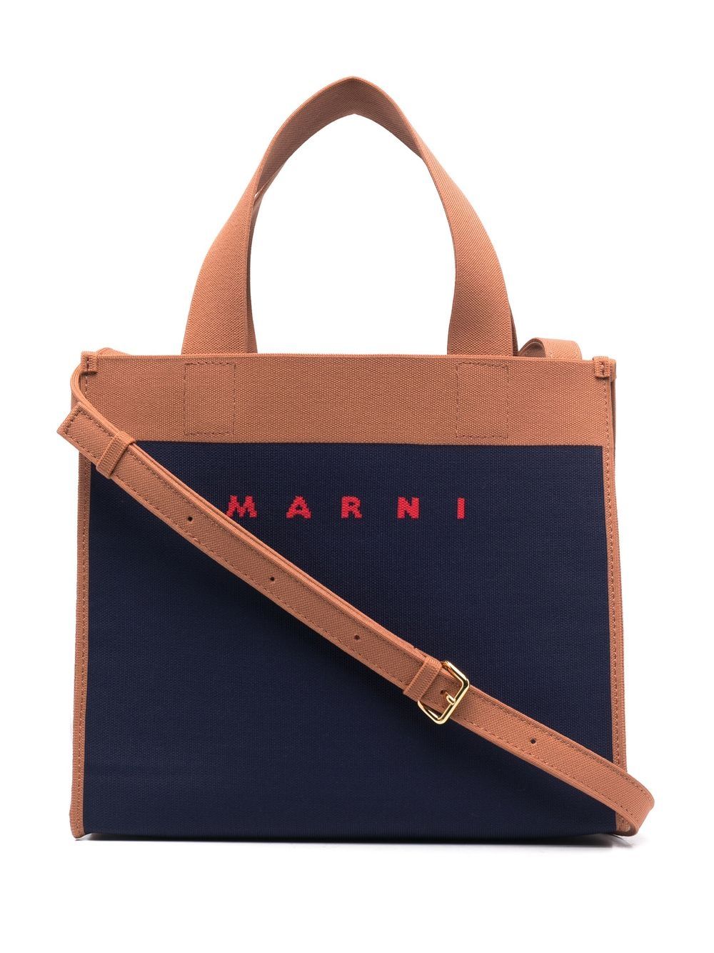 Marni logo印花拼接手提包 - 蓝色