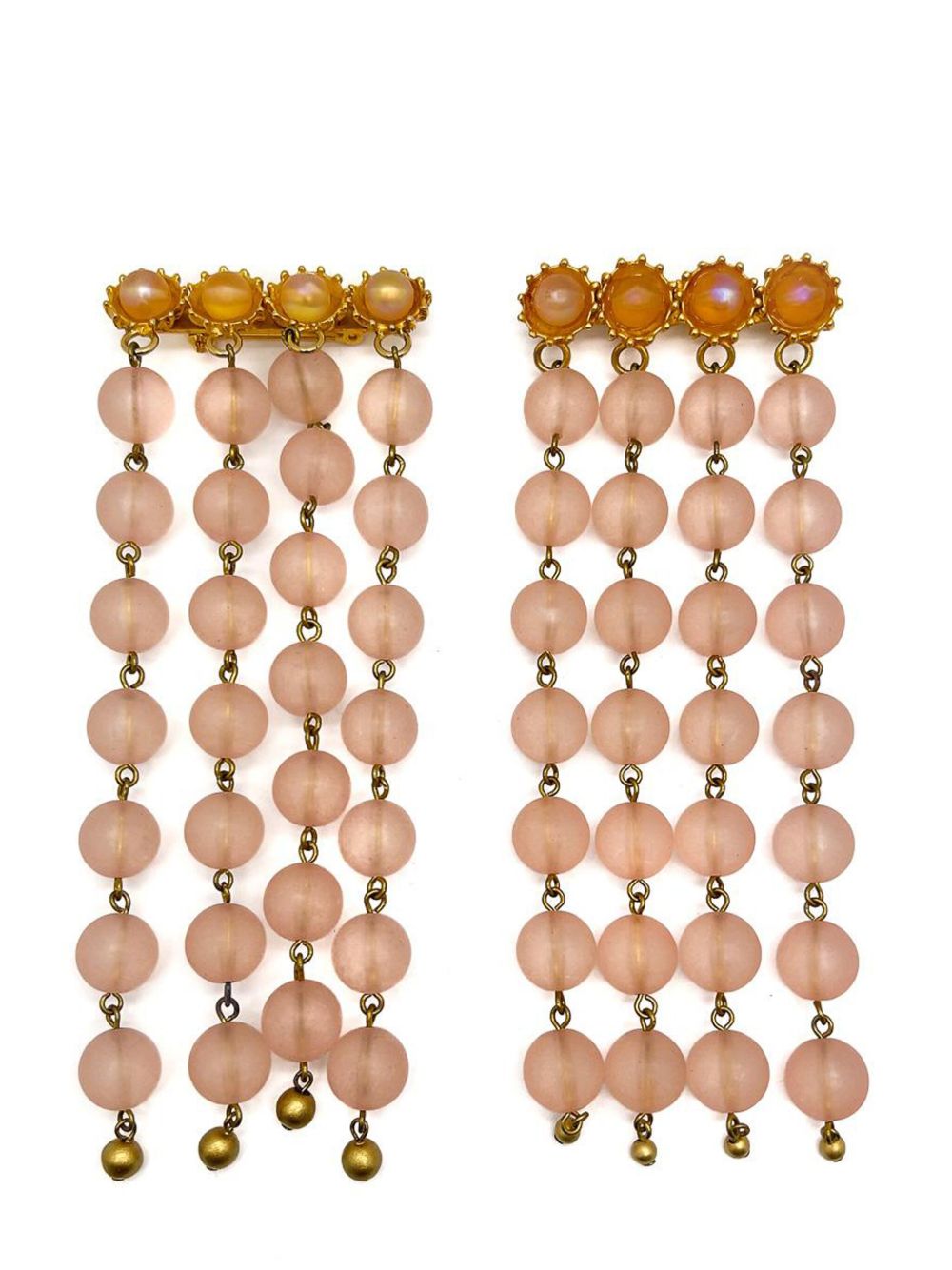 Jennifer Gibson Jewellery Vintage Pair of Long Pink Satin Bead Tassel Brooches 1960s - 粉色