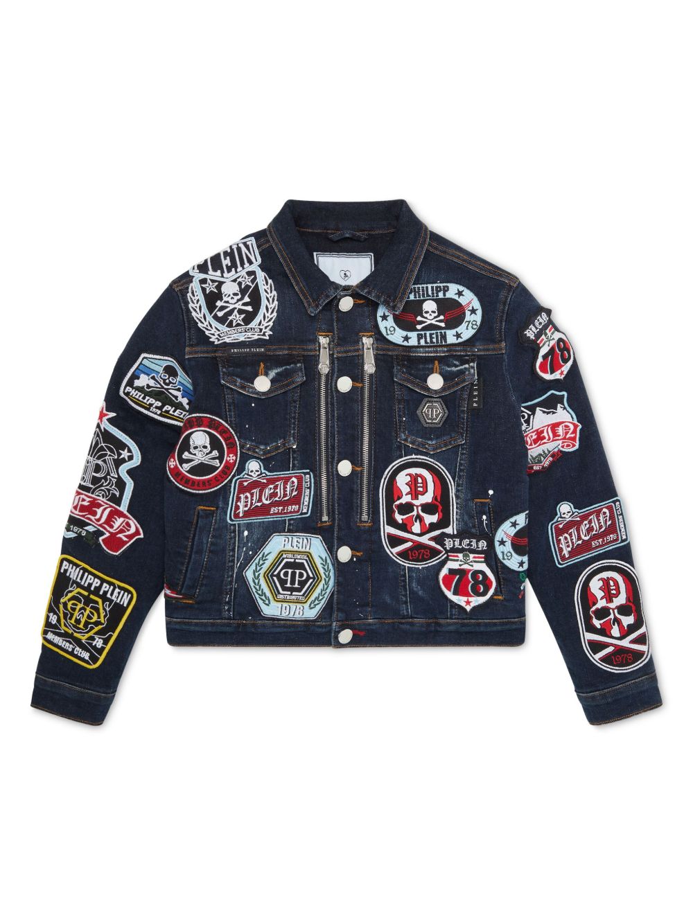 Philipp Plein Junior 贴花细节牛仔夹克 - 蓝色