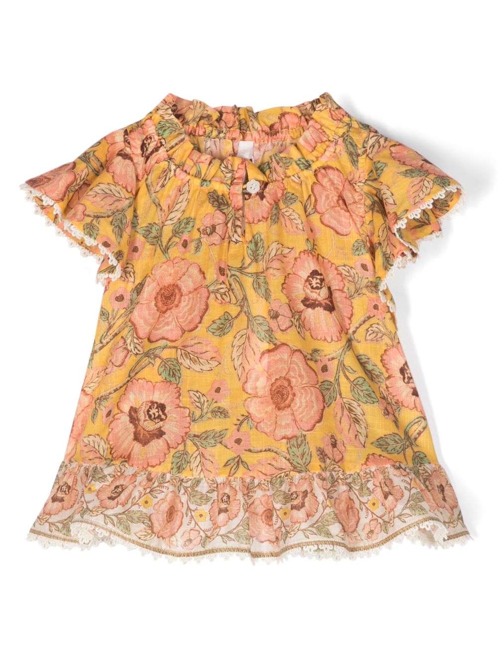 ZIMMERMANN Kids Junie 花卉印花荷叶边饰罩衫 - 黄色