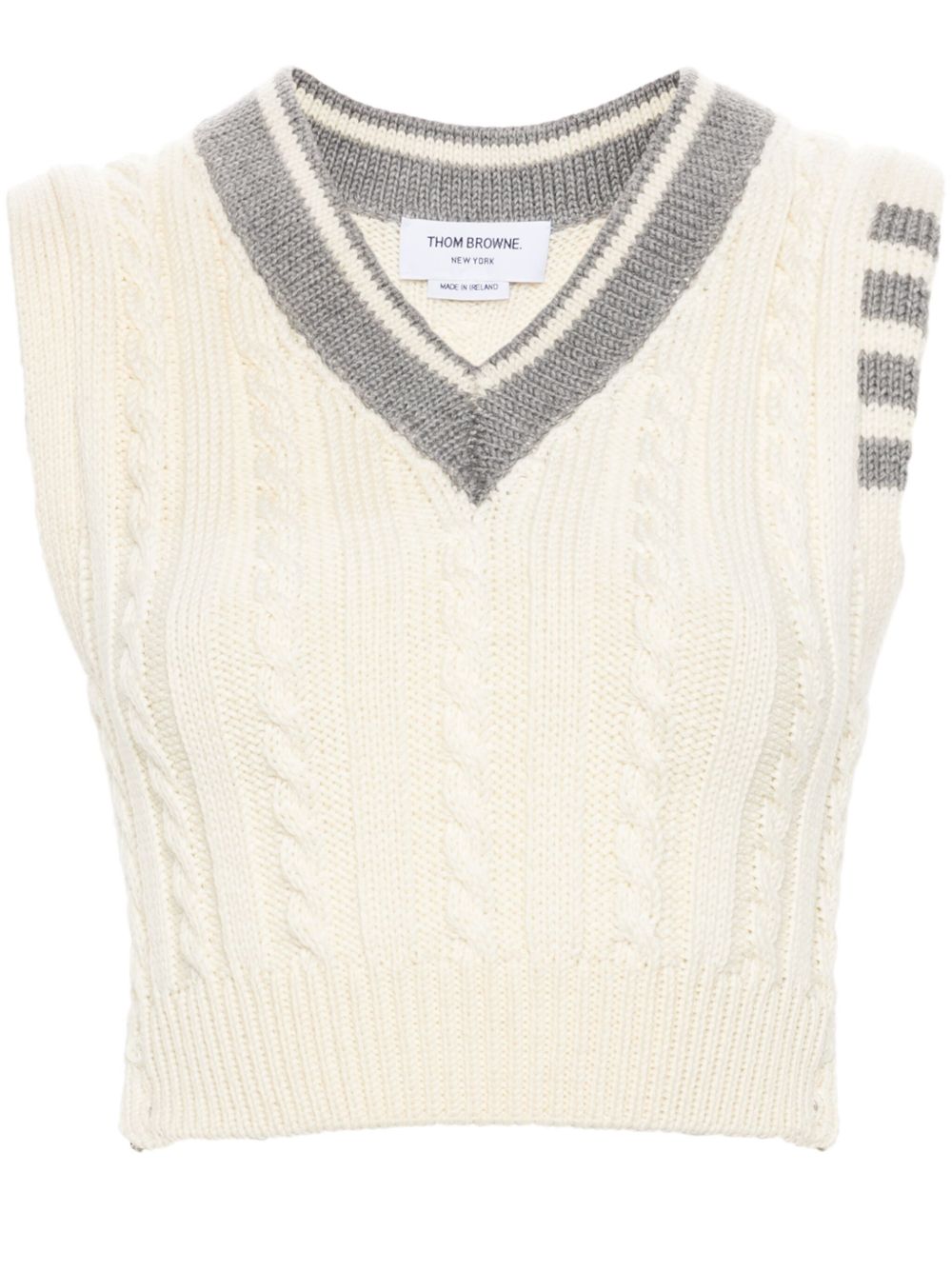 Thom Browne 四条纹粗绞花针织马甲 - 白色