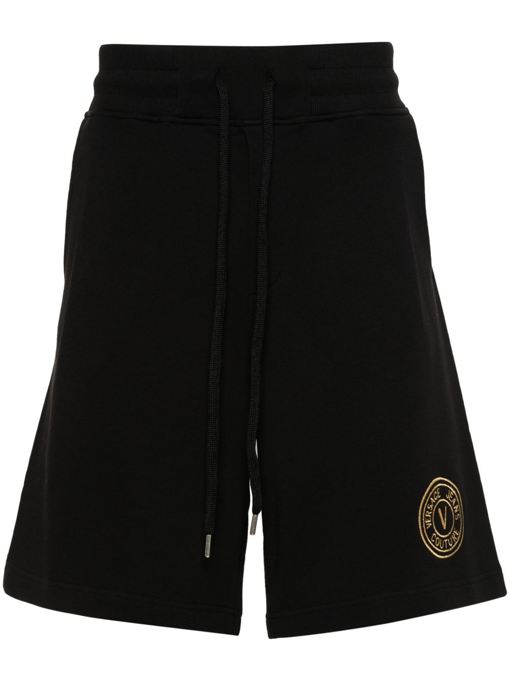 Versace Jeans Couture logo刺绣棉短裤 - 黑色