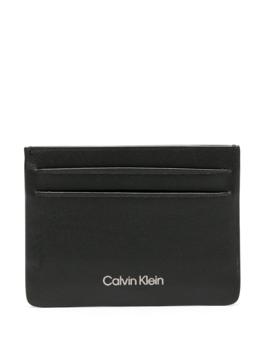 Calvin Klein logo标记皮质卡夹 - 黑色