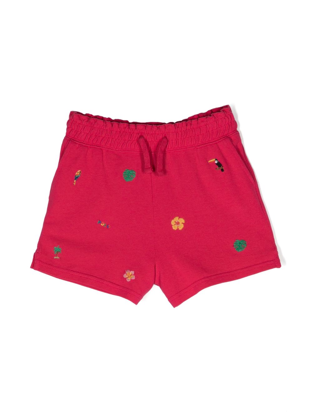POLO RALPH LAUREN KIDS 图案刺绣棉运动短裤 - 粉色