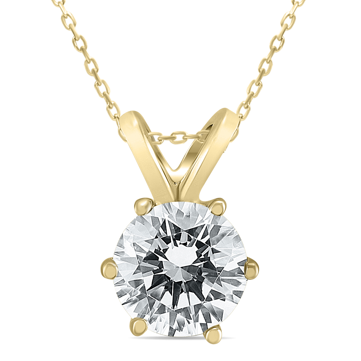 AGS Certified 1 Carat 6 Prong Diamond Solitaire Pendant in 14K Yellow Gold