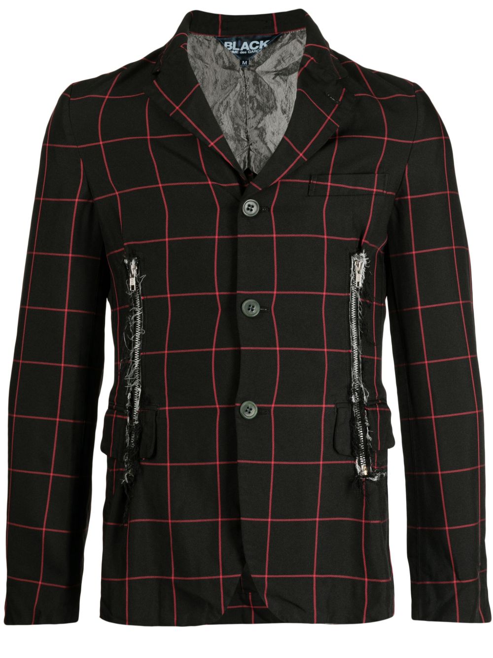 Black Comme Des Garçons 梯形翻领格纹西装夹克 - 黑色