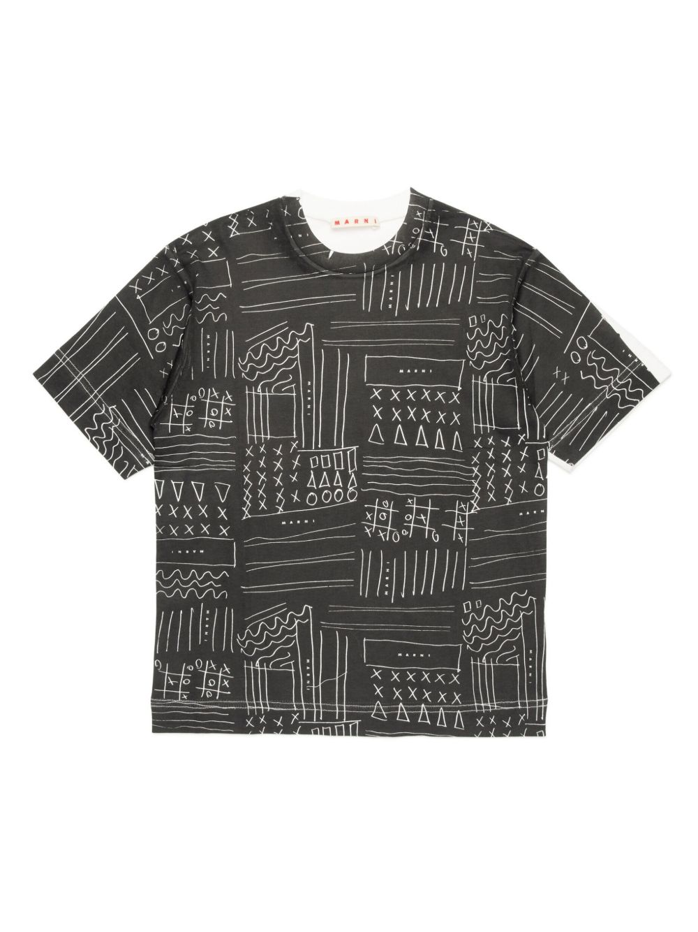 Marni Kids 图案印花棉T恤 - 黑色