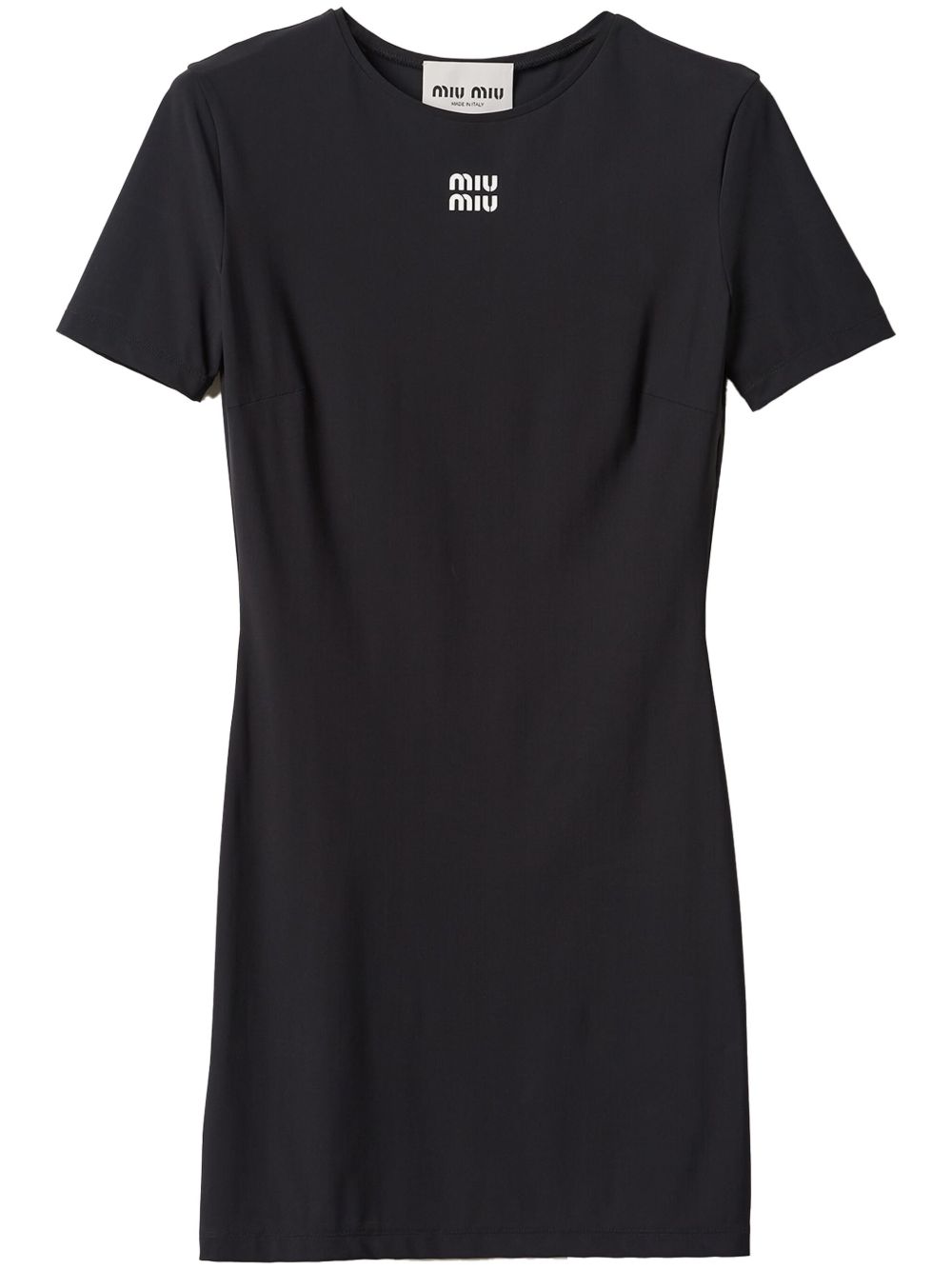 Miu Miu logo印花短袖迷你连衣裙 - 黑色