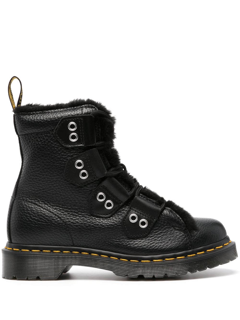 Dr. Martens 人造皮草边饰中筒靴 - 黑色
