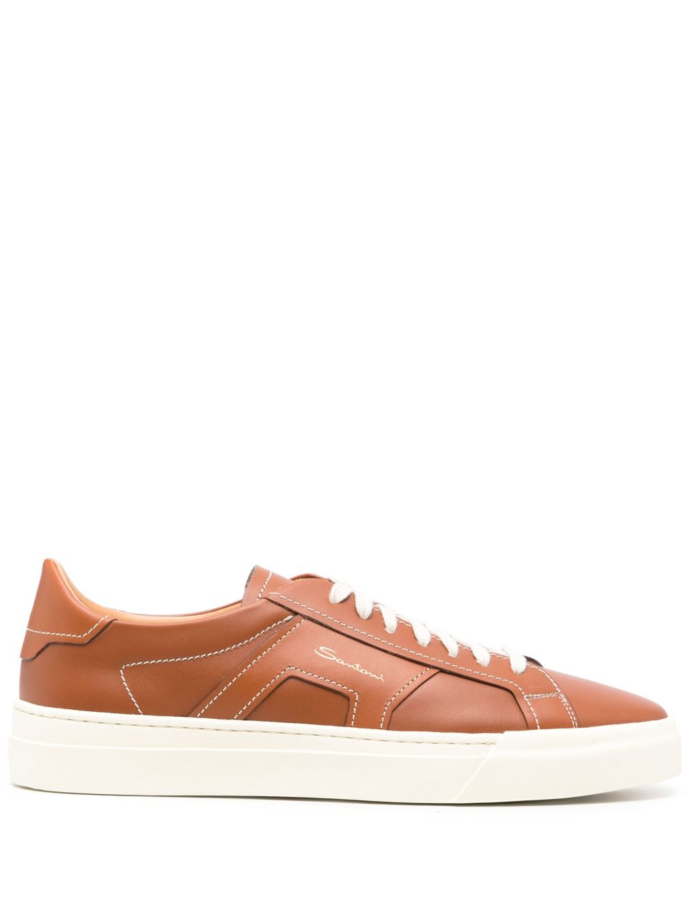 Santoni 拼接皮质运动鞋 - 褐色