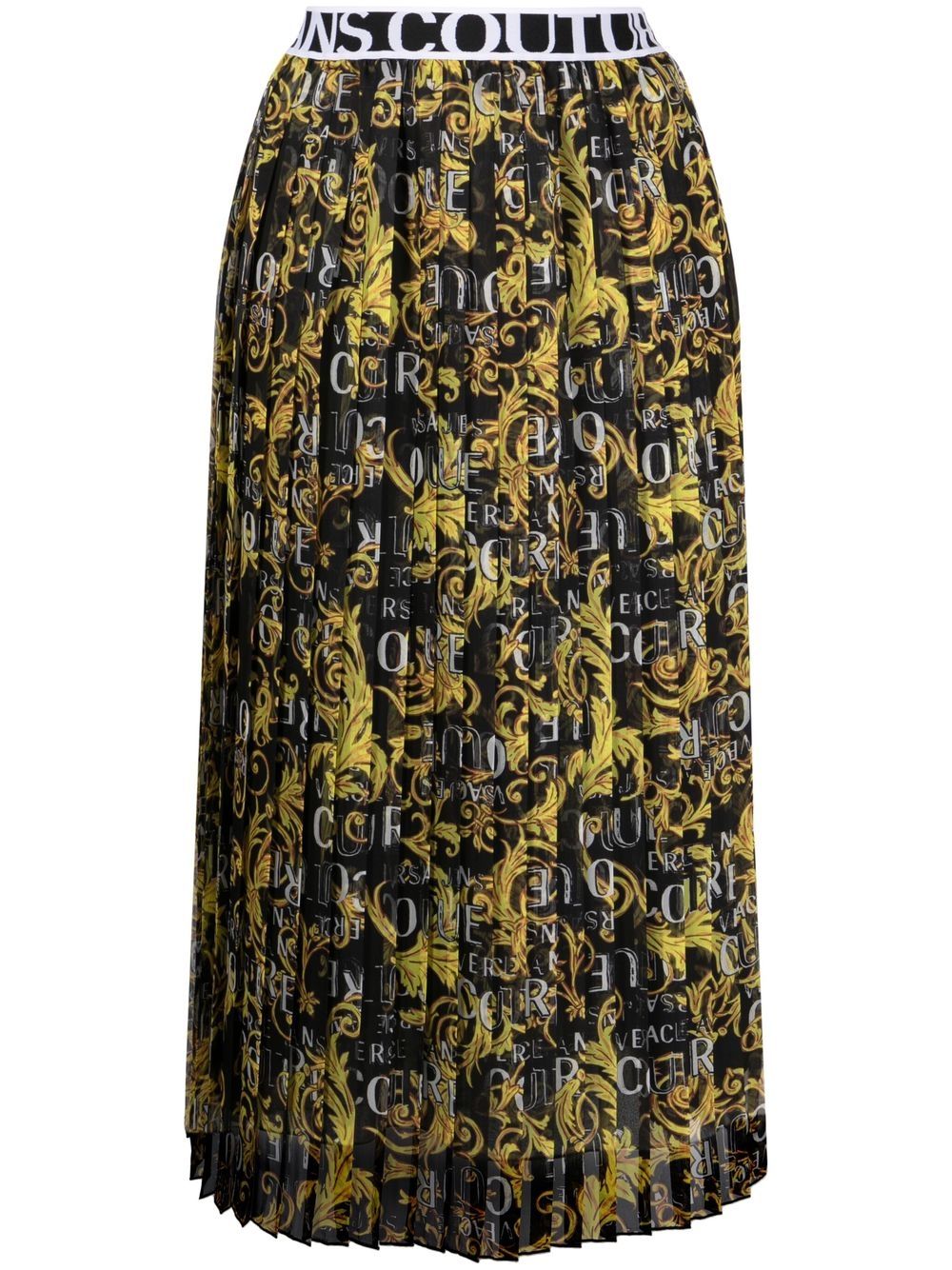 Versace Jeans Couture logo印花百褶半身裙 - 黑色
