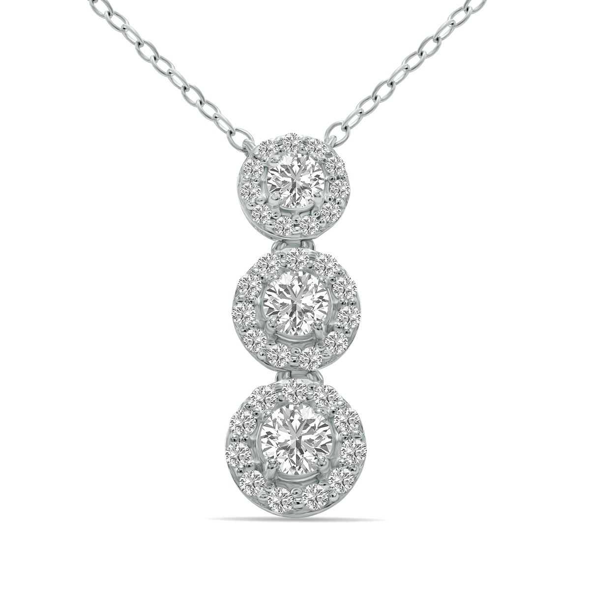 3/4 CTW Three Stone Lab Grown Diamond Pendant in 10K White Gold (F-G Color, VS1- VS2 Clarity)