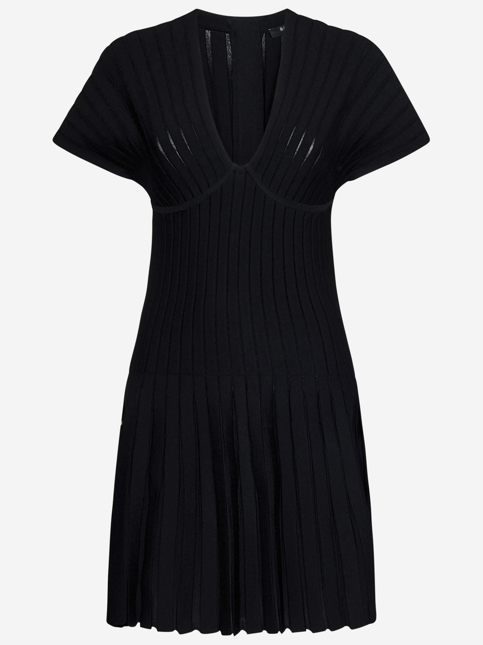 Balmain Short Sleeves Pleated Knit Dress