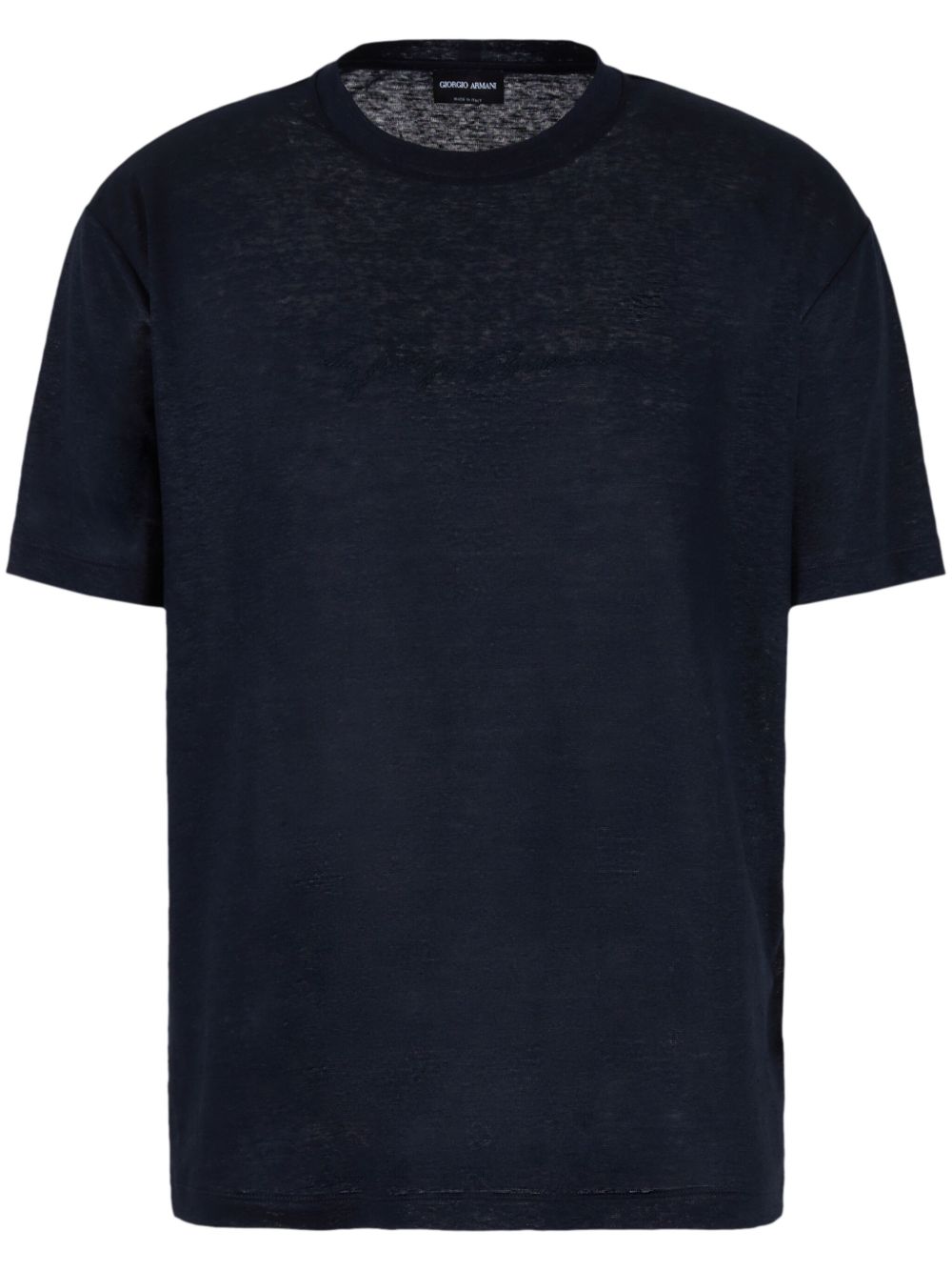 Giorgio Armani logo刺绣亚麻T恤 - 蓝色