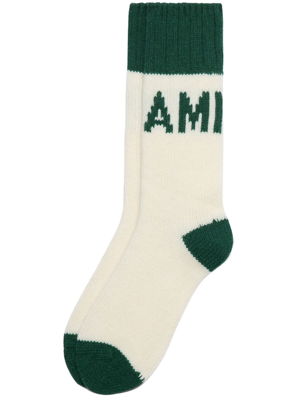 AMI Paris logo嵌花针织袜 - 白色