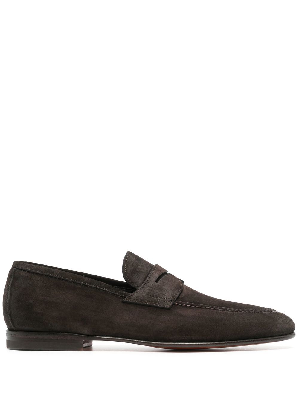Santoni 绒面皮经典乐福鞋 - 褐色