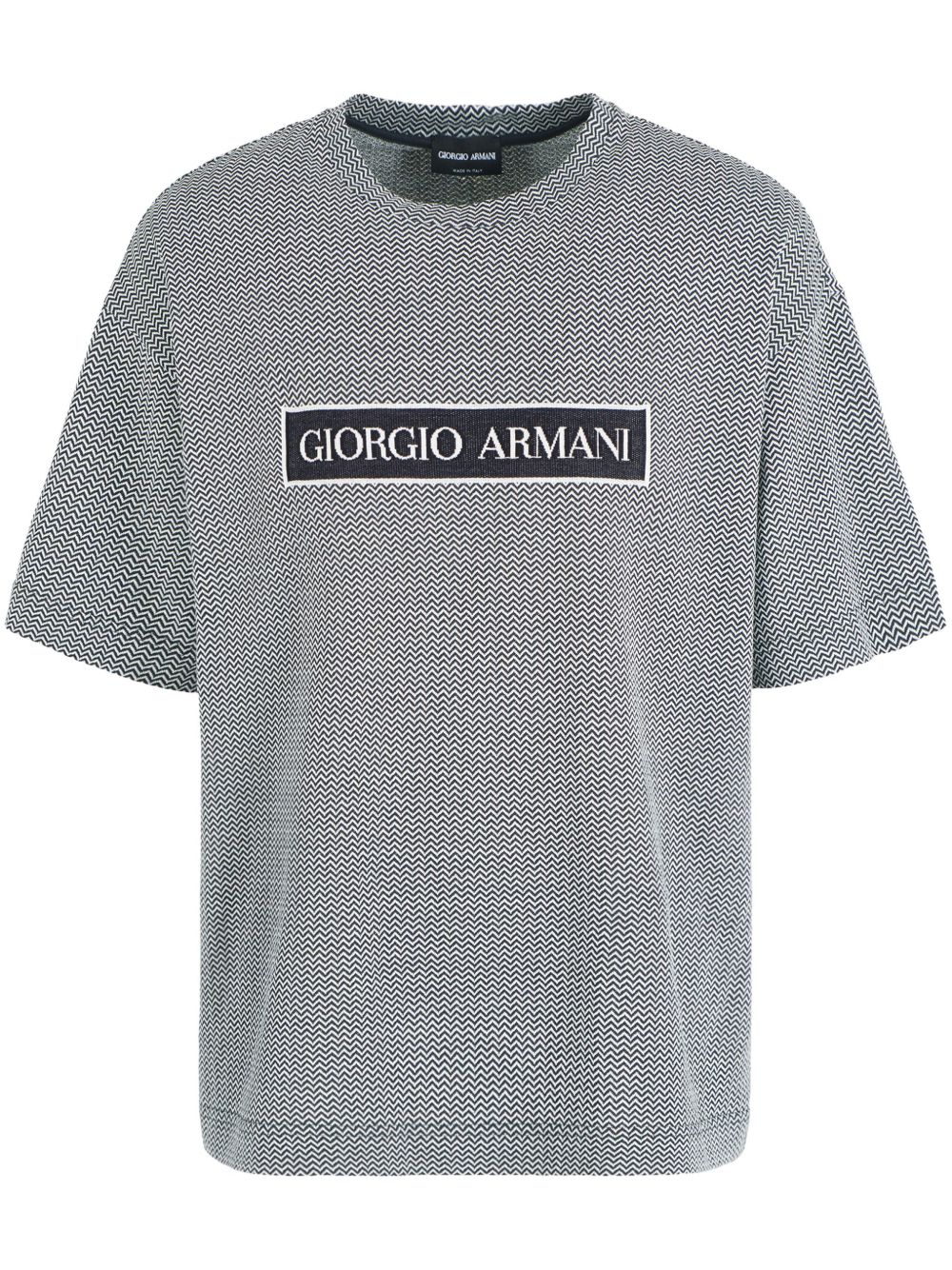 Giorgio Armani 人字斜纹针织图案棉T恤 - 黑色