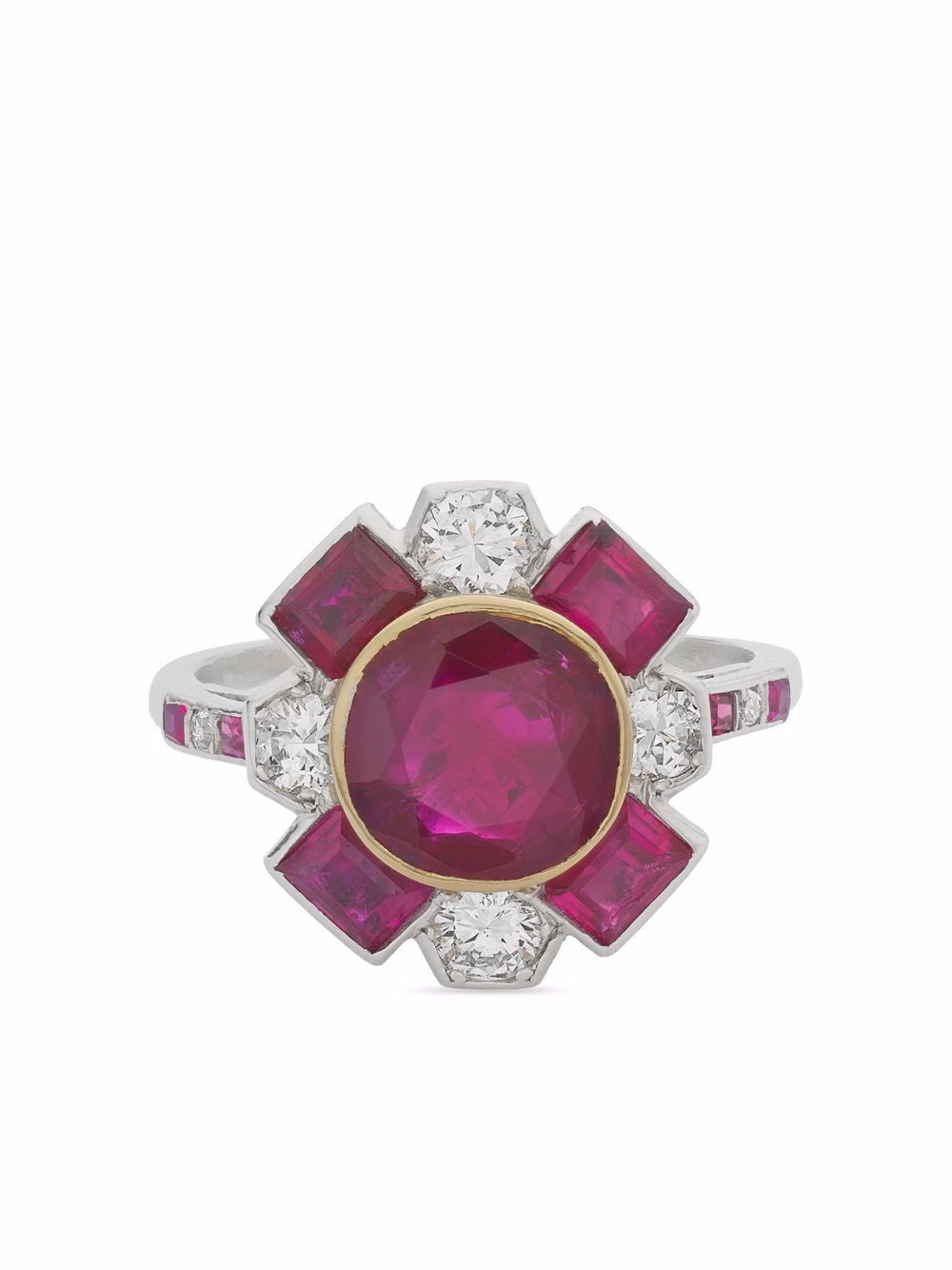 Cartier Art Deco Burmese 铂金红宝石钻石戒指（典藏款） - 银色