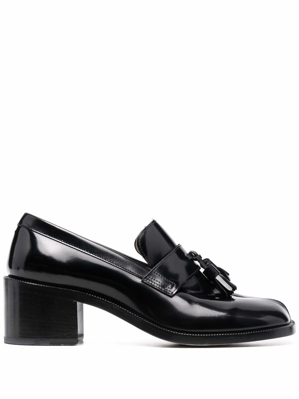 Maison Margiela Tabi 流苏细节皮质乐福鞋 - 黑色