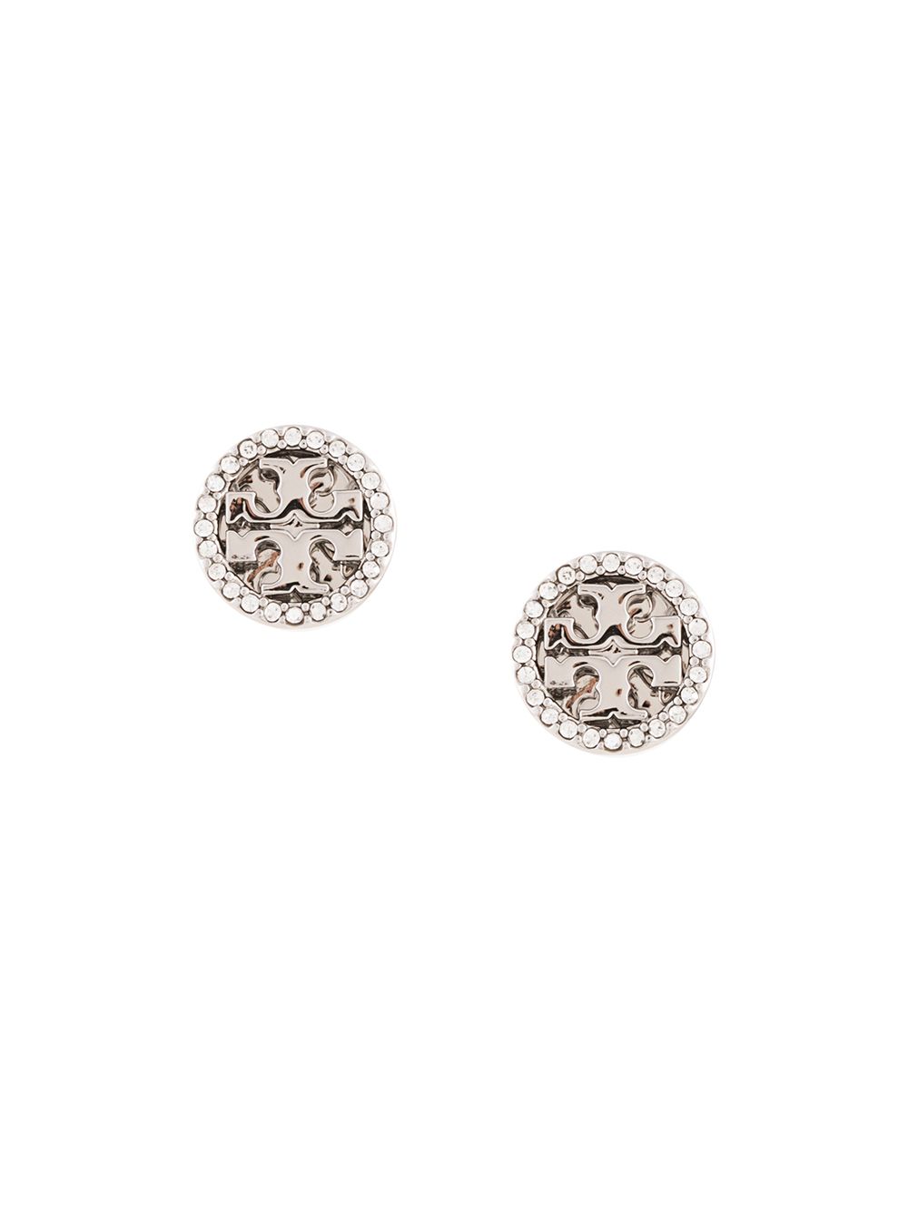 Tory Burch 晶饰logo圆形耳钉 - 银色