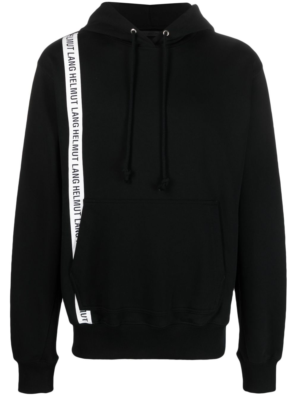 Helmut Lang logo印花饰带棉连帽衫 - 黑色