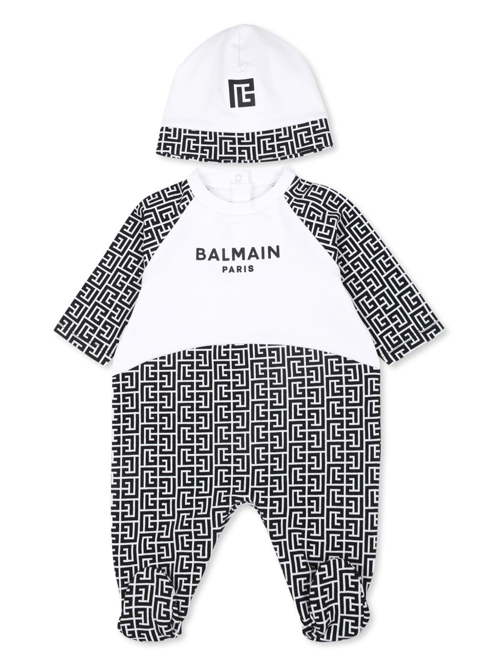 Balmain Kids 经典logo图案棉质混纺连体衣套装 - 黑色