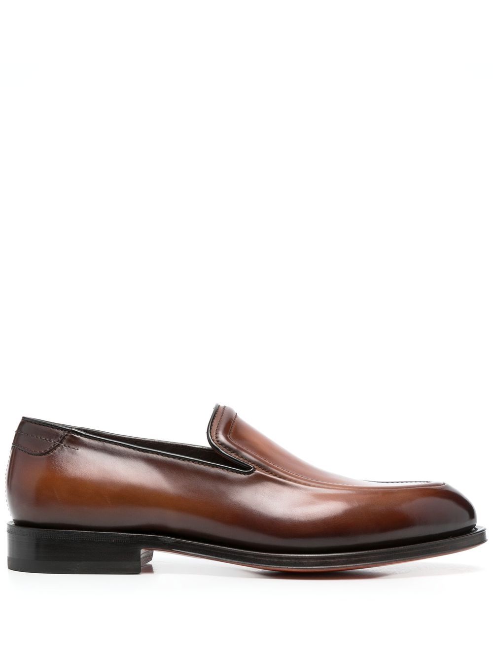 Santoni 仿旧低跟乐福鞋 - 褐色