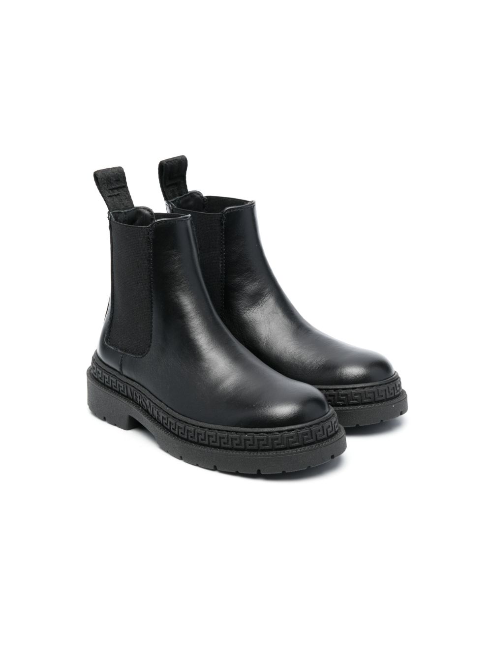 Versace Kids 套穿式皮质及踝靴 - 黑色