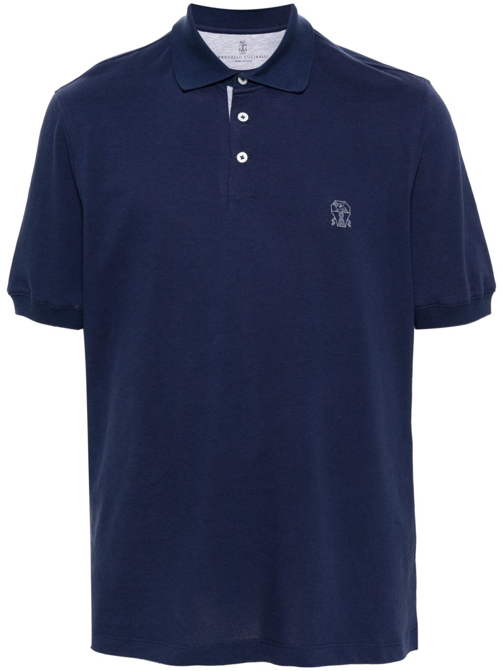 Brunello Cucinelli logo印花珠地布棉polo衫 - 蓝色