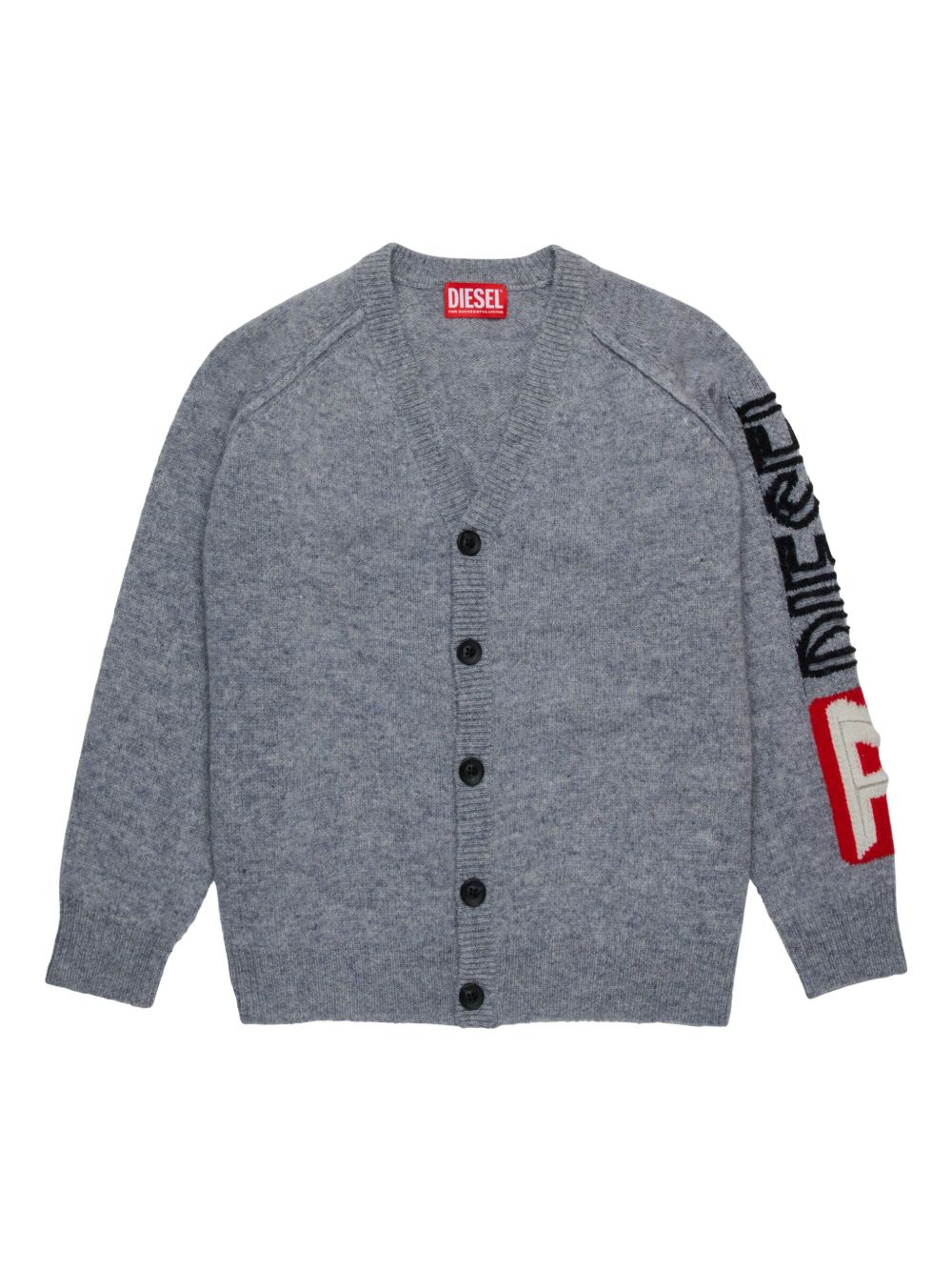 Diesel Kids logo刺绣开衫 - 灰色