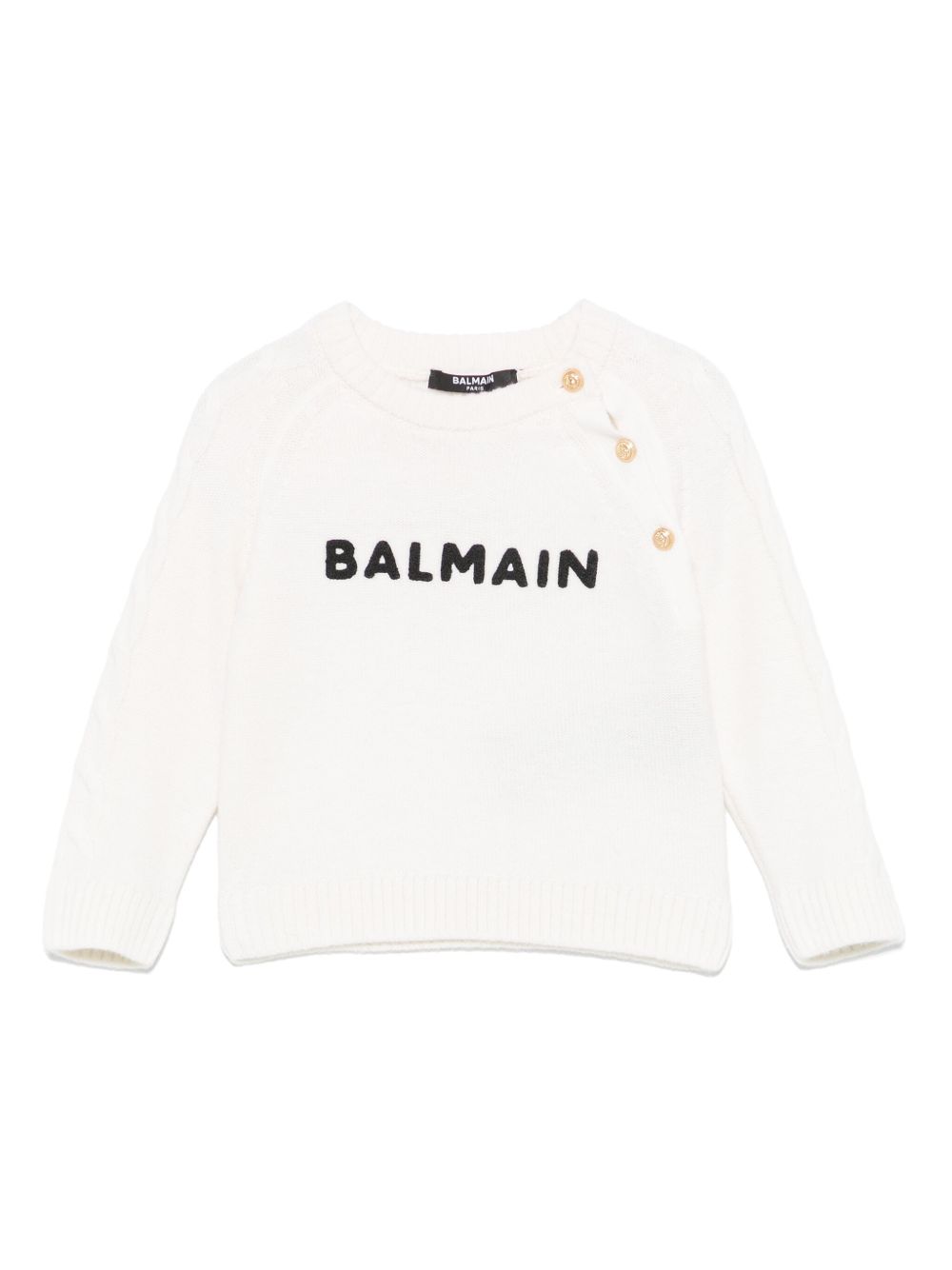 Balmain Kids 雪尼尔面料标贴毛衣 - 白色