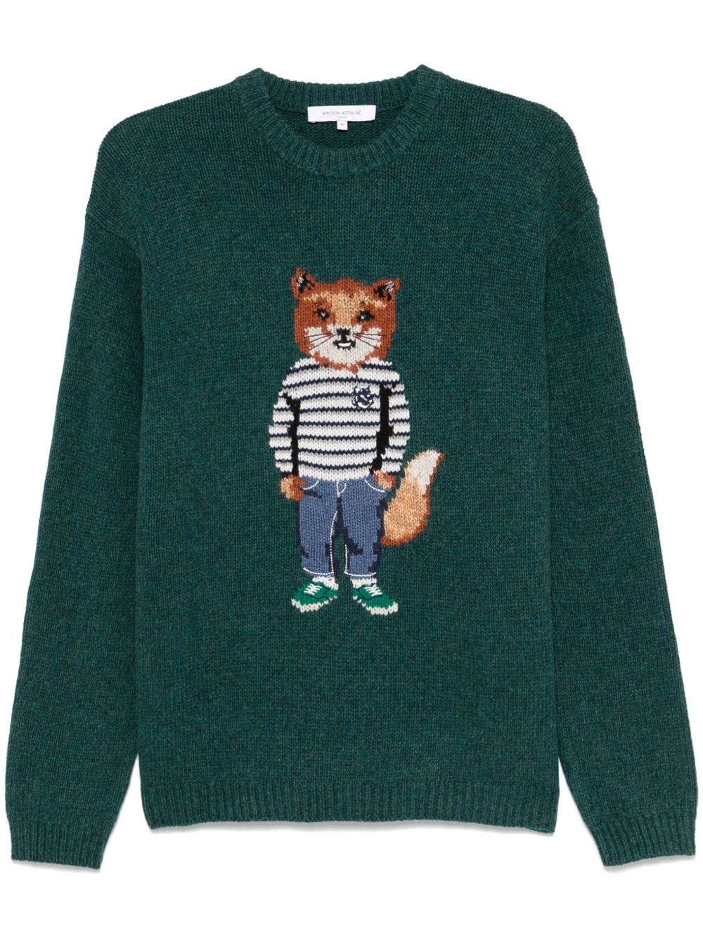 Maison Kitsuné Fox 嵌花针织毛衣 - 绿色