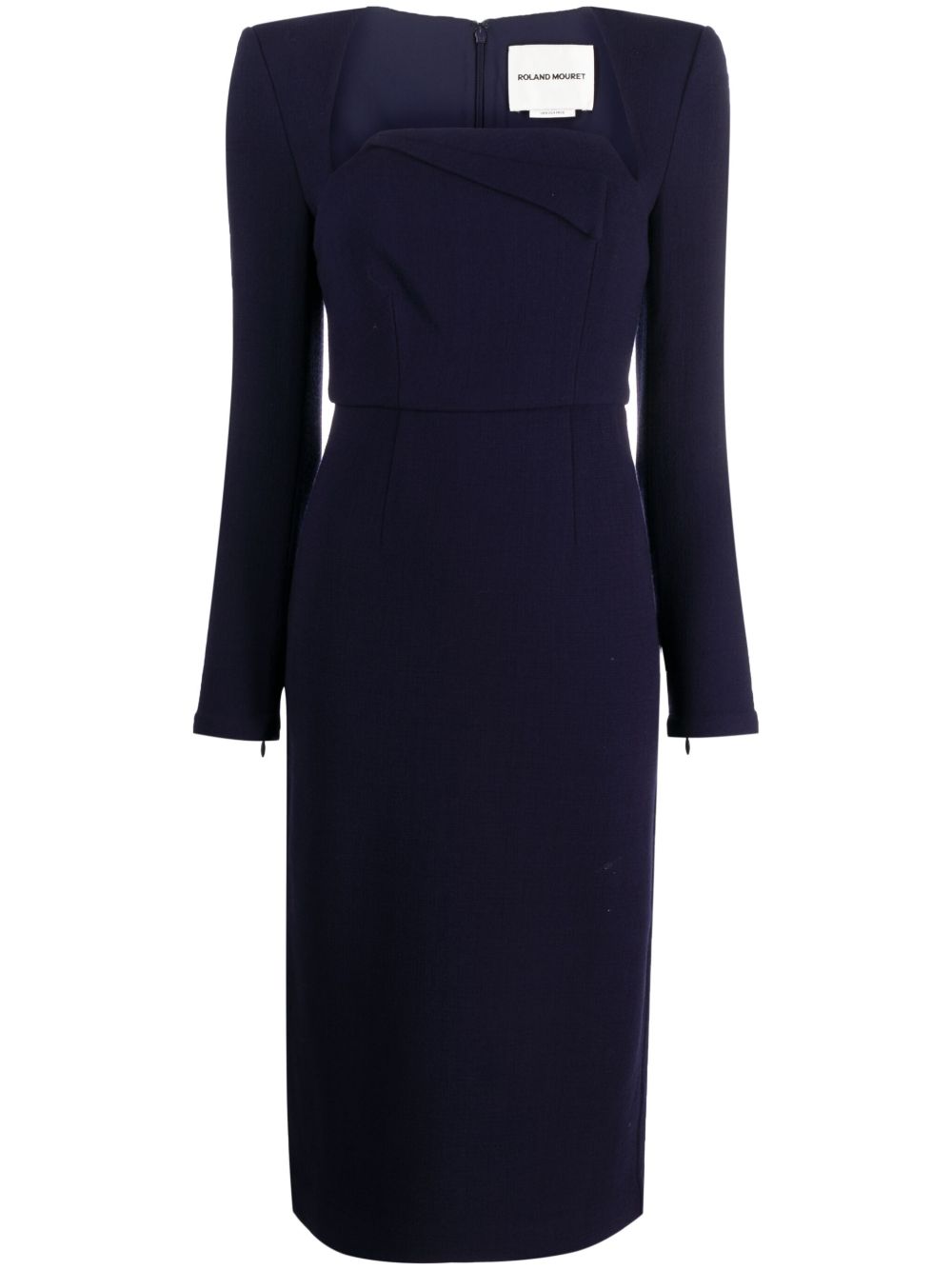 Roland Mouret 长袖羊毛皱纱中长连衣裙 - 蓝色