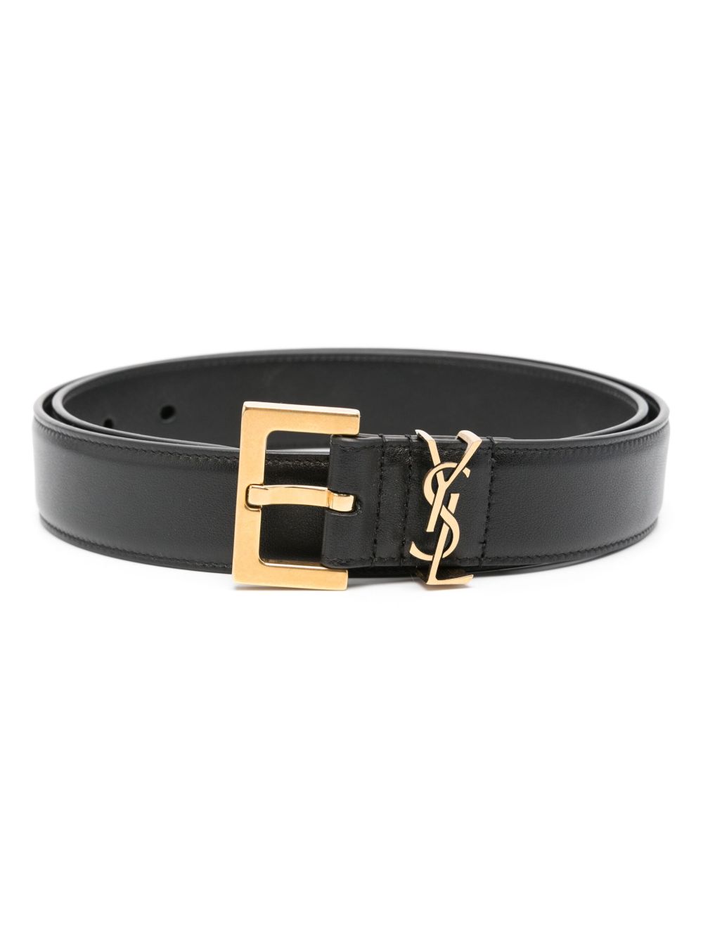Saint Laurent Cassandre 标牌皮质腰带 - 黑色