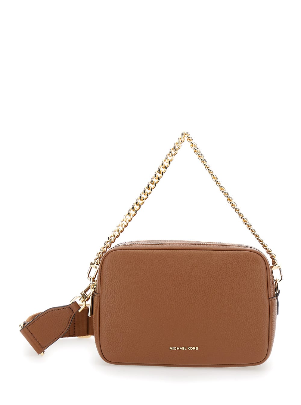 Michael Kors Collection bryant系列棕色单肩包 正面带Logo字母 链条肩带采用锤击纹皮革 女士款
