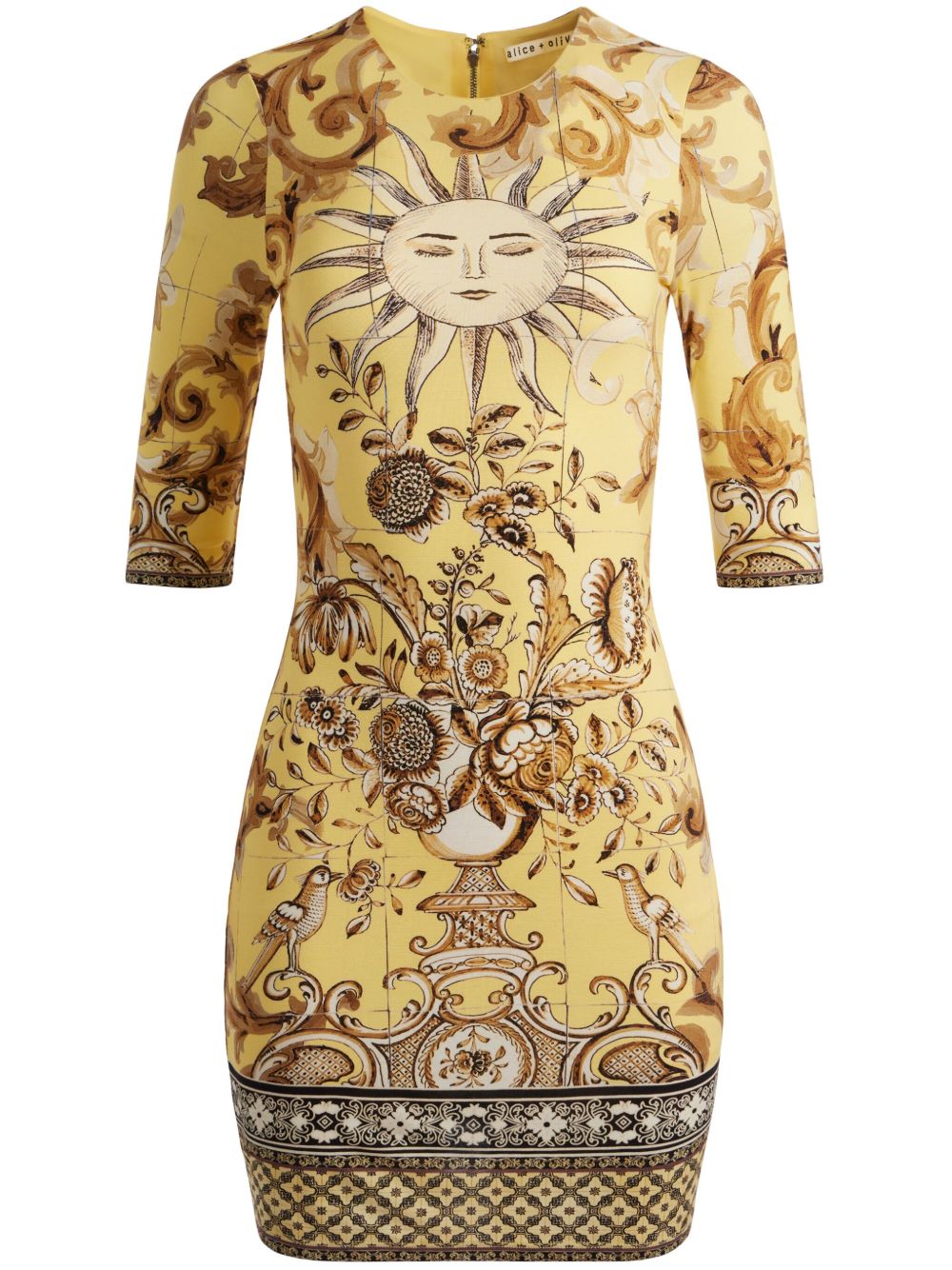 alice + olivia Delora 图案印花迷你连衣裙 - 黄色