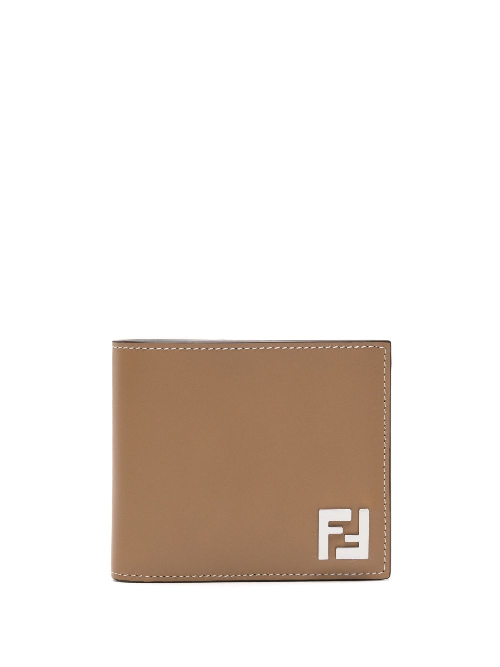 FENDI FF logo标牌皮质钱包 - 褐色