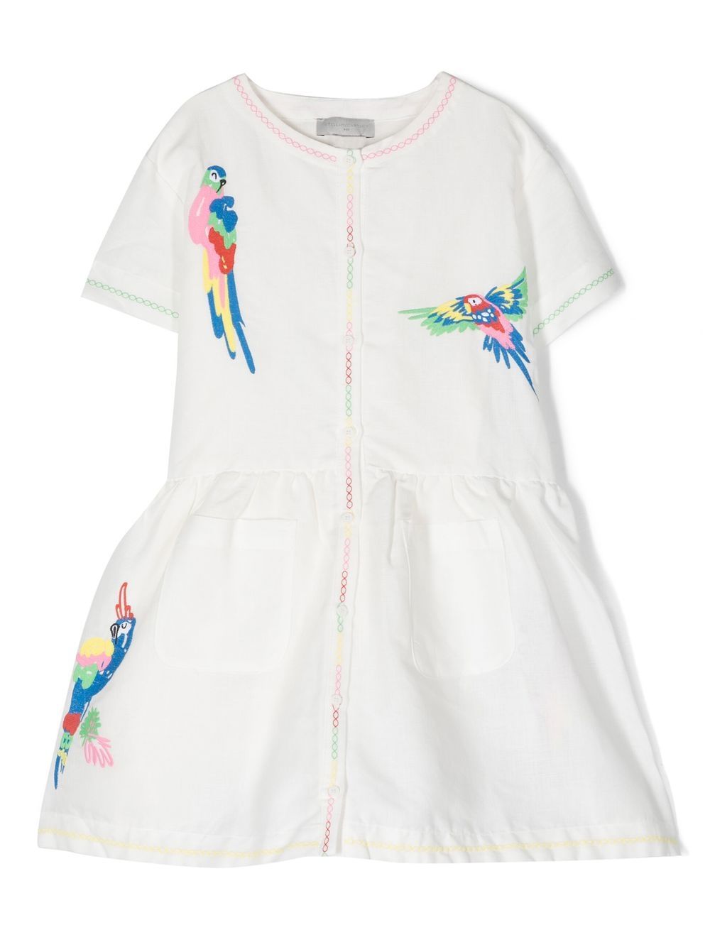 Stella McCartney Kids 鹦鹉刺绣图案衬衫裙 - 白色