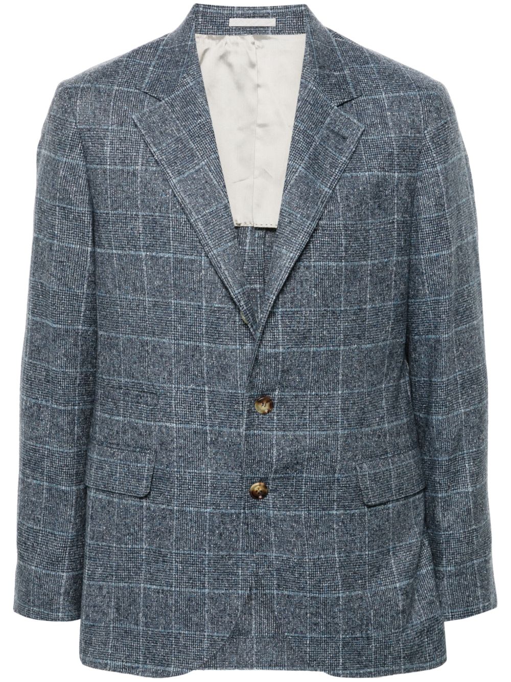 Brunello Cucinelli 格纹西装夹克 - 蓝色