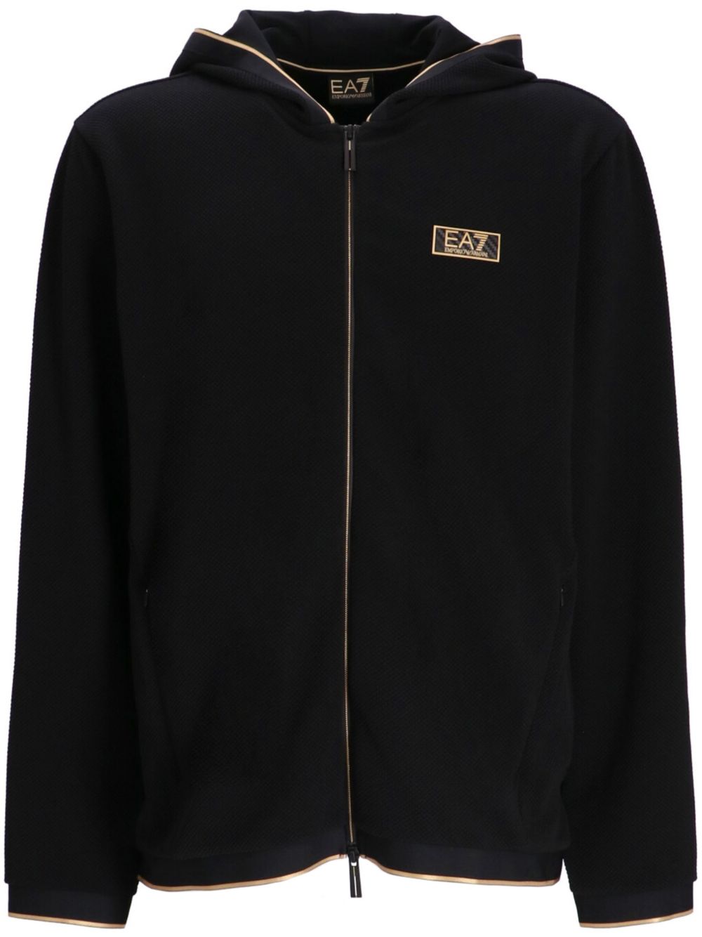 Ea7 Emporio Armani 标贴拉链连帽衫 - 黑色