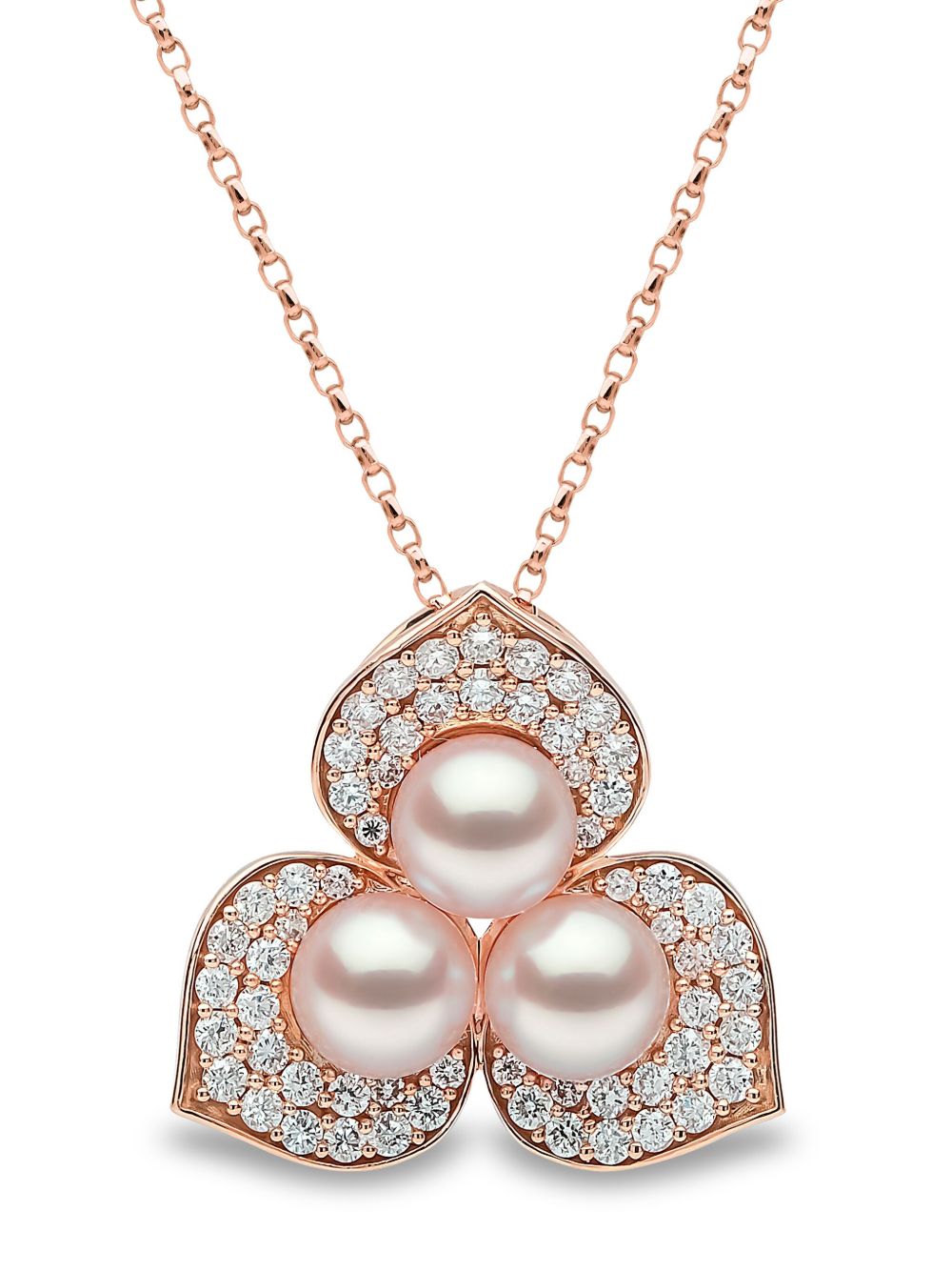 Yoko London 18K玫瑰金 Petal 阿古屋珍珠钻石项链 - 粉色